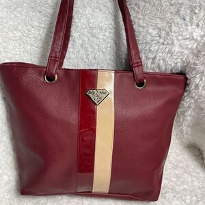 Babyphat faux leather Burgundy red XL large tote Beige &Burgundy patent accent